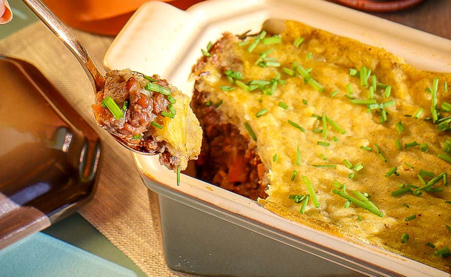 Veganer Cottage Pie mit Linsen und Goose Taste