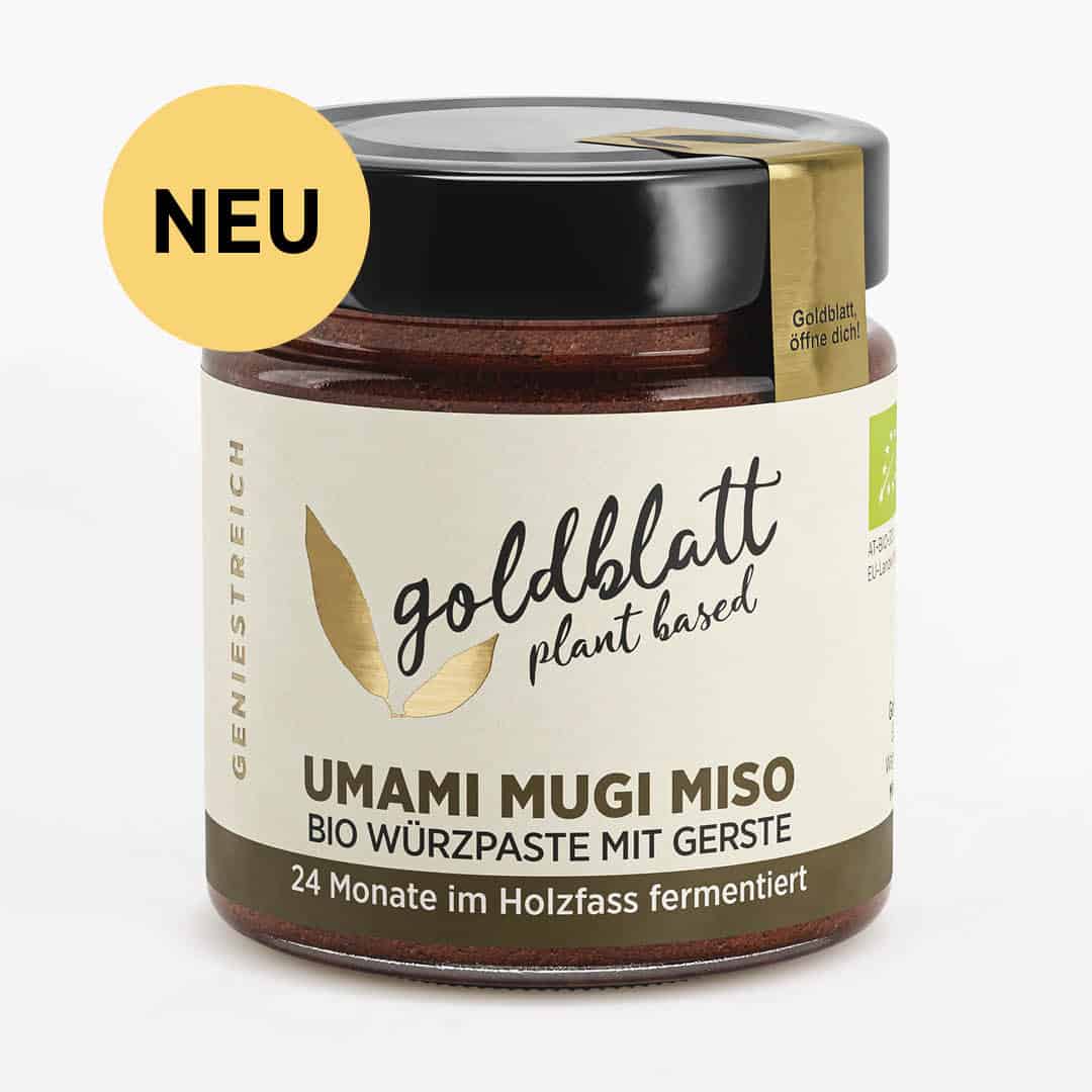 Goldblatt Bio Umami Mugi Miso - Würzpaste mit Gerste Glas Frontal