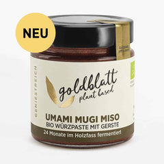 Goldblatt Bio Umami Mugi Miso - Würzpaste mit Gerste Glas Frontal